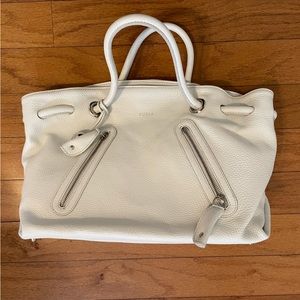 Gorgeous white leather Furla bag, silver zippers and accents, never been used